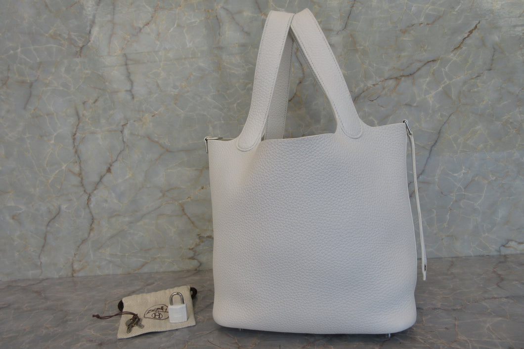 HERMES PICOTIN LOCK MM Clemence leather White Y Engraving Hand bag 700020048