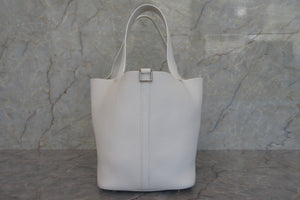 HERMES PICOTIN LOCK MM Clemence leather White Y Engraving Hand bag 700020048