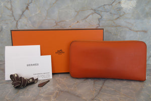 HERMES／エルメス アザップロング シルクイン ヴォーエプソン/シルク オレンジポピー X刻印 財布 700030244