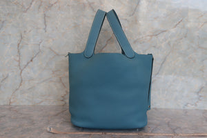 HERMES／エルメス ピコタンロックＭＭ トリヨンクレマンス ブルージーン W刻印 ハンドバッグ 700080176