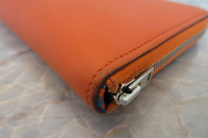 HERMES／エルメス アザップロング シルクイン ヴォーエプソン/シルク オレンジポピー X刻印 財布 700030244