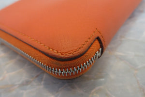 HERMES／エルメス アザップロング シルクイン ヴォーエプソン/シルク オレンジポピー X刻印 財布 700030244