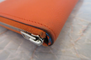 HERMES／エルメス アザップロング シルクイン ヴォーエプソン/シルク オレンジポピー X刻印 財布 700030244