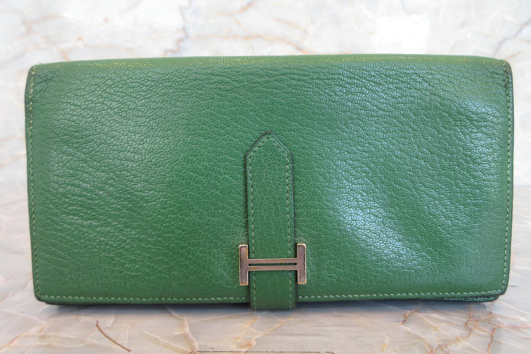 HERMES／エルメス ベアンスフレ シェーブル グリーン □N刻印 財布 700030113