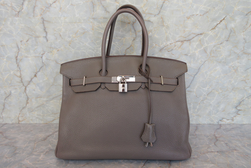 HERMES BIRKIN 35 Clemence leather Etain □P Engraving Hand bag 700010148