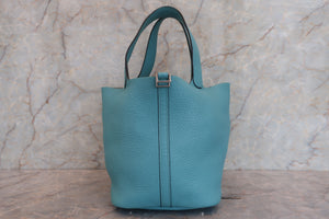 HERMES／エルメス ピコタンロックＭＭ トリヨンクレマンス ブルーアトール T刻印 ハンドバッグ 700090195