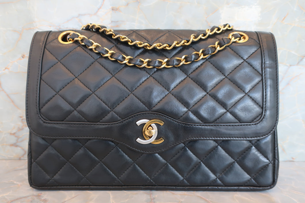 CHANEL/シャネル パリ限定マトラッセダブルフラップチェーンショルダーバッグ ラムスキン ブラック/ゴールド金具 ショルダーバッグ 700070088