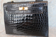 将图片加载到图库查看器，HERMES KELLY 25 Crocodile Alligator Black □B刻印 Shoulder bag 600040130
