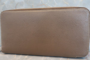 HERMES Azapp Long Silkin Epsom leather/Silk Etoupe gray □P Engraving Wallet 600010069