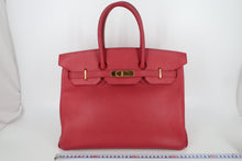 Load image into Gallery viewer, HERMES BIRKIN 35 Graine Couchevel leather Rouge vif □C Engraving Hand bag 800100073
