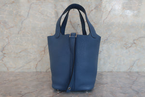 HERMES PICOTIN LOCK PM Clemence leather Blue Agate X刻印 Hand bag 600080191