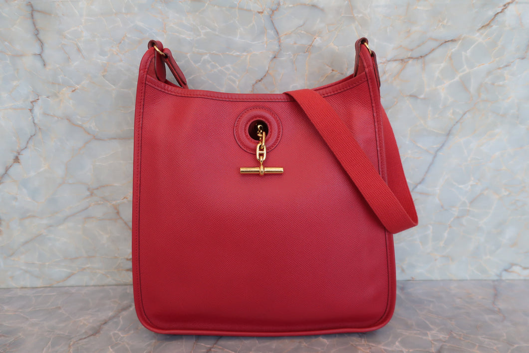 HERMES VESPA PM Graine Couchevel leather Rouge vif □A Engraving Shoulder bag 700080107