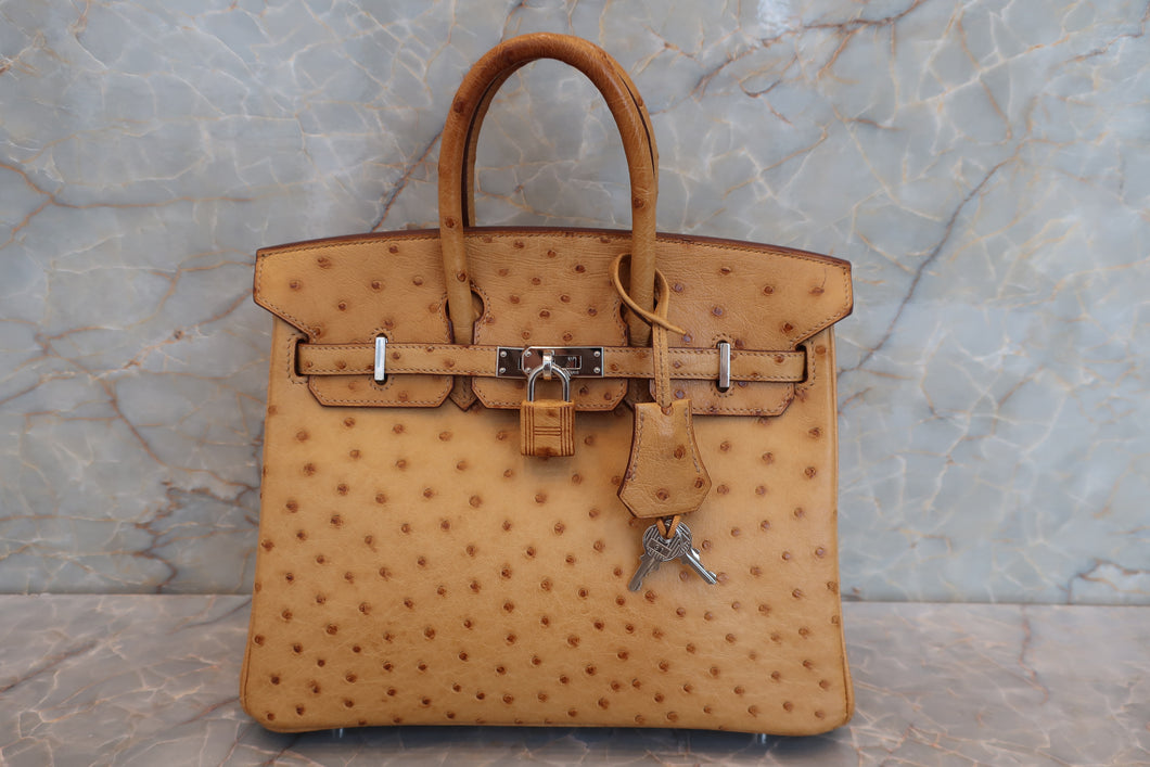 HERMES／エルメス バーキン25 オーストリッチ ナチュラル □N刻印 ハンドバッグ 700040126