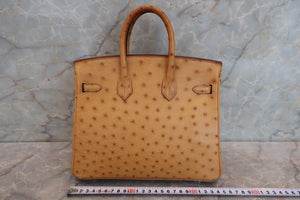 HERMES／エルメス バーキン25 オーストリッチ ナチュラル □N刻印 ハンドバッグ 700040126