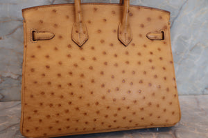 HERMES／エルメス バーキン25 オーストリッチ ナチュラル □N刻印 ハンドバッグ 700040126