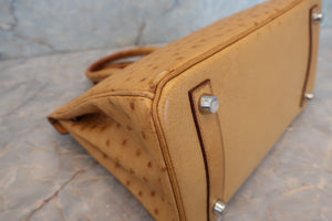 HERMES／エルメス バーキン25 オーストリッチ ナチュラル □N刻印 ハンドバッグ 700040126