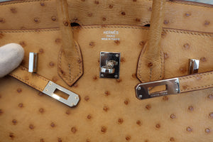 HERMES／エルメス バーキン25 オーストリッチ ナチュラル □N刻印 ハンドバッグ 700040126