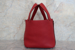 HERMES PICOTIN LOCK PM Clemence leather Rouge garance □O Engraving Hand bag 700010010