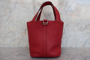 HERMES PICOTIN LOCK PM Clemence leather Rouge garance □O Engraving Hand bag 700010010