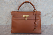 将图片加载到图库查看器，HERMES KELLY 32 Clemence leather Gold □C刻印 Hand bag 600080196
