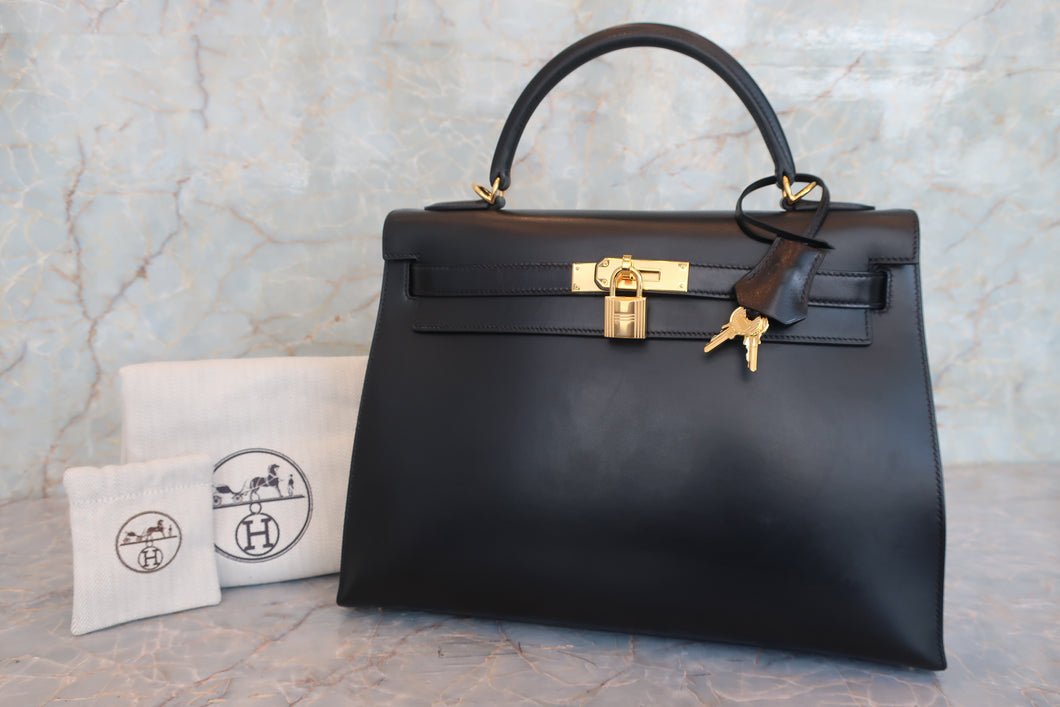 HERMES KELLY 32 Box carf leather Black Hand bag 700070105