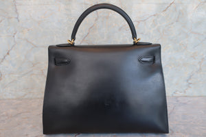 HERMES KELLY 32 Box carf leather Black Hand bag 700070105
