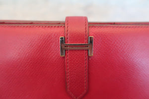 HERMES Bearn Soufflet Epsom leather Rouge garance □R刻印 Wallet 600040113