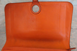 HERMES Dogon GM Togo leather Orange □H Engraving Wallet 600040084
