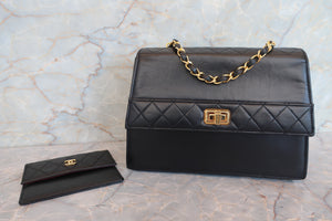 CHANEL/シャネル 2.55台形チェーンショルダーバッグ ラムスキン ブラック/ゴールド金具 ショルダーバッグ 700080155