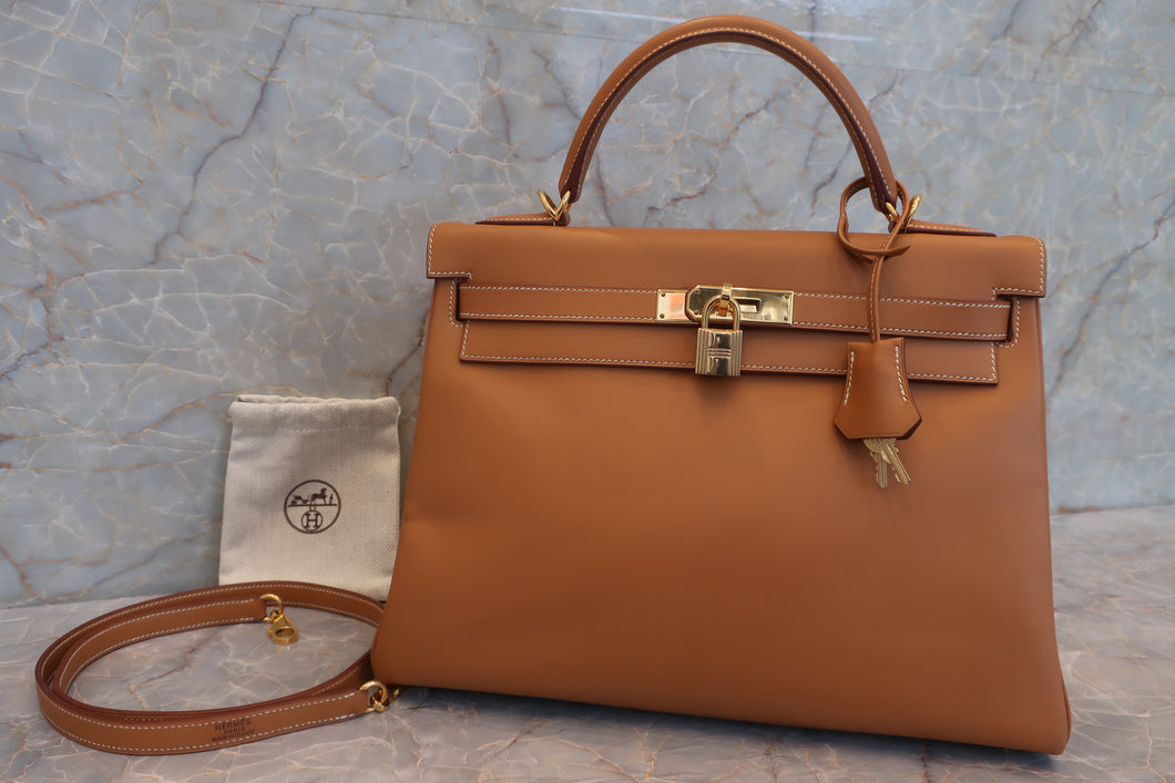 HERMES KELLY 32 Box carf leather Natural □D刻印 Shoulder bag 600090227