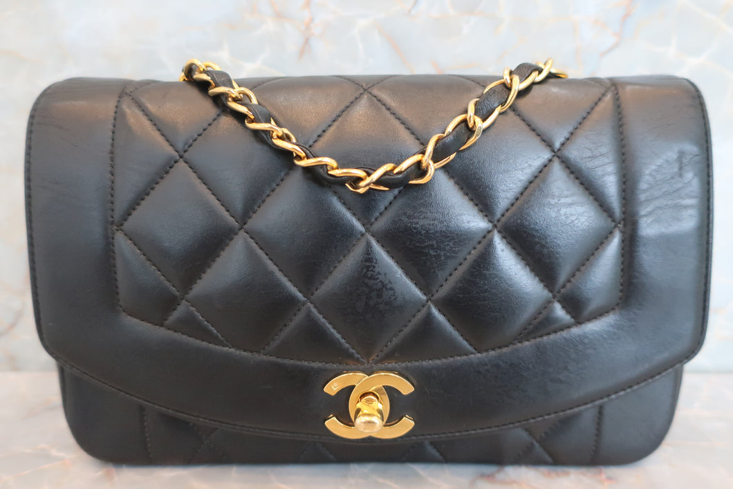 CHANEL Diana matelasse chain shoulder bag Lambskin Black/Gold hadware Shoulder bag 600050009