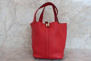 HERMES／エルメス ピコタンロックＭＭ トリヨンクレマンス ルージュカザック X刻印 ハンドバッグ 700040065