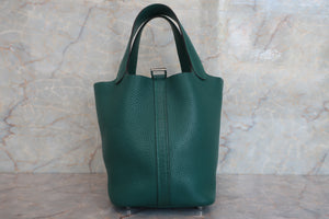 HERMES PICOTIN LOCK PM Clemence leather Malachite X Engraving Hand bag 600070072