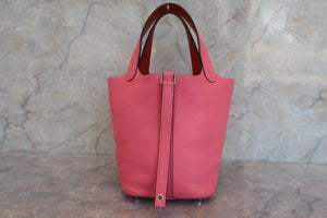 HERMES PICOTIN LOCK ECLAT PM Clemence leather/Swift leather Rose azalee/Terre battue Y Engraving Hand bag 600060025