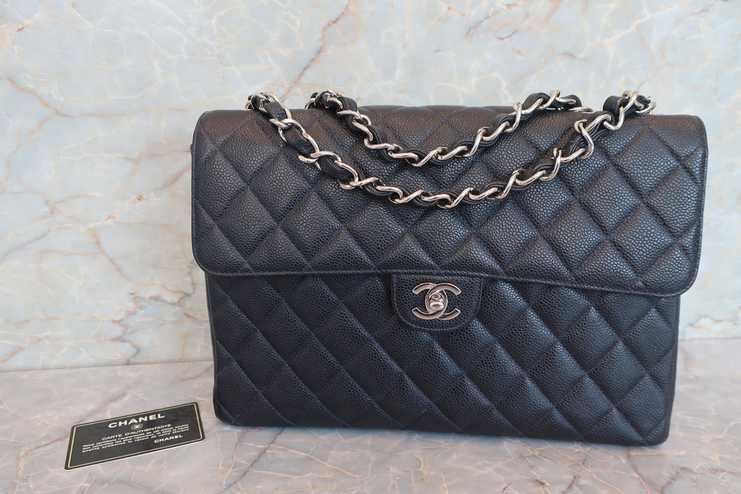 CHANEL/シャネル 中マトラッセシングルフラップチェーンショルダーバッグ キャビアスキン ネイビー/シルバー金具 ショルダーバッグ 700080164