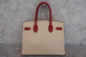 HERMES BIRKIN 30 Personal order Clemence leather Parchemin/Rouge garance □N Engraving Hand bag 700010006