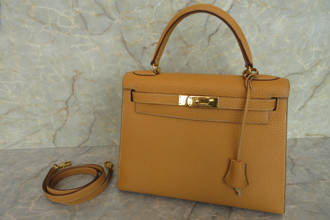 HERMES KELLY 28 Fjord leather Natural sable 〇U Engraving Shoulder bag 600120232