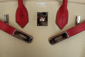 HERMES BIRKIN 30 Personal order Clemence leather Parchemin/Rouge garance □N Engraving Hand bag 700010006