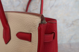 HERMES BIRKIN 30 Personal order Clemence leather Parchemin/Rouge garance □N Engraving Hand bag 700010006