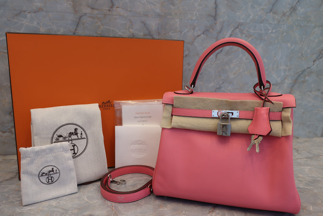 HERMES KELLY 25 Swift leather Rose azalee A Engraving Shoulder bag 700010030