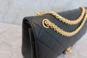 CHANEL Matelasse double flap chain shoulder bag Lambskin Black/Gold hadware Shoulder bag 600050007