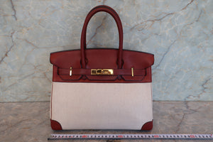 HERMES／エルメス バーキン30 トワルアッシュ/レザー ベージュ/ルージュアッシュ □F刻印 ハンドバッグ 700090211