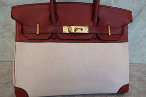 HERMES／エルメス バーキン30 トワルアッシュ/レザー ベージュ/ルージュアッシュ □F刻印 ハンドバッグ 700090211