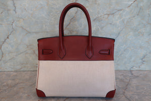 HERMES／エルメス バーキン30 トワルアッシュ/レザー ベージュ/ルージュアッシュ □F刻印 ハンドバッグ 700090211
