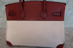 HERMES／エルメス バーキン30 トワルアッシュ/レザー ベージュ/ルージュアッシュ □F刻印 ハンドバッグ 700090211