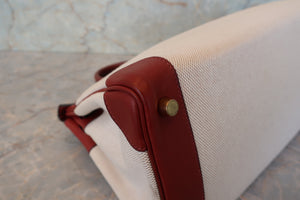 HERMES／エルメス バーキン30 トワルアッシュ/レザー ベージュ/ルージュアッシュ □F刻印 ハンドバッグ 700090211