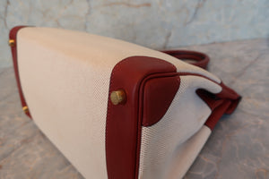 HERMES／エルメス バーキン30 トワルアッシュ/レザー ベージュ/ルージュアッシュ □F刻印 ハンドバッグ 700090211