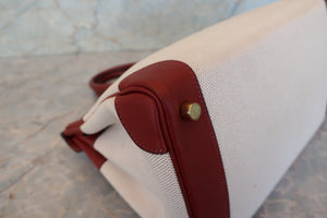 HERMES／エルメス バーキン30 トワルアッシュ/レザー ベージュ/ルージュアッシュ □F刻印 ハンドバッグ 700090211