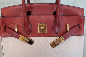HERMES／エルメス バーキン30 トワルアッシュ/レザー ベージュ/ルージュアッシュ □F刻印 ハンドバッグ 700090211