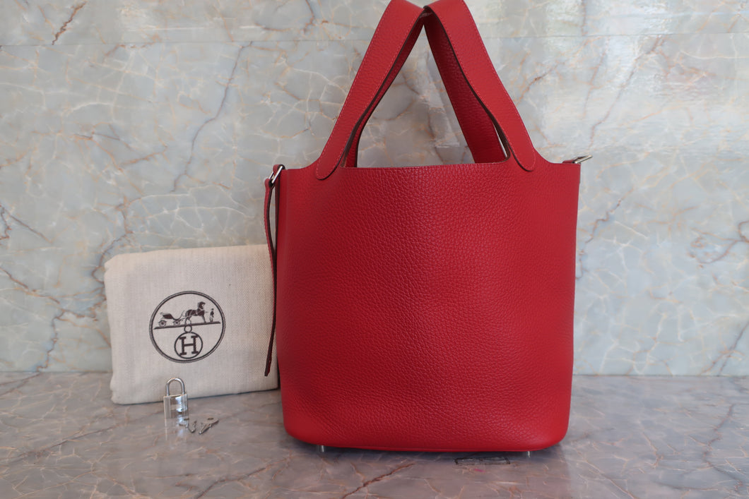 HERMES PICOTIN LOCK MM Clemence leather Rouge casaque □R刻印 Hand bag 600080205